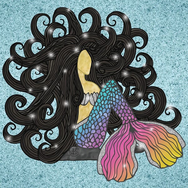 Mermaids: Black Hair Rainbow Mermaid by Angelika Parker