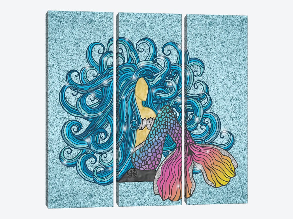 Blue Hair Rainbow Mermaid by Angelika Parker 3-piece Canvas Art Print