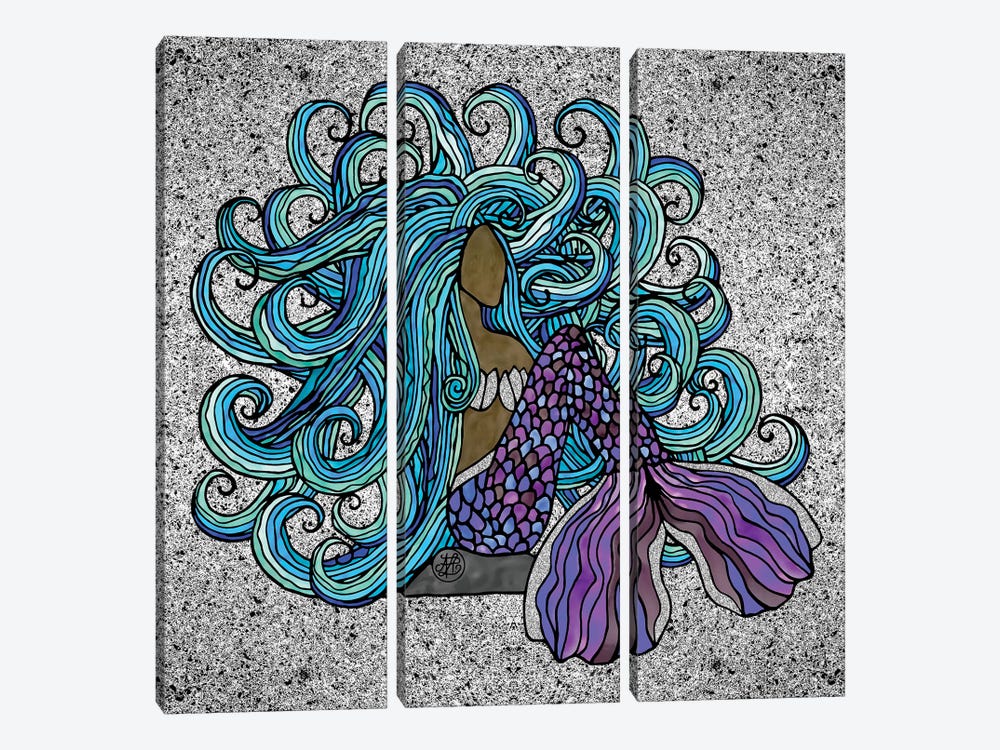 Blue Haired Beauty Mermaid by Angelika Parker 3-piece Canvas Artwork