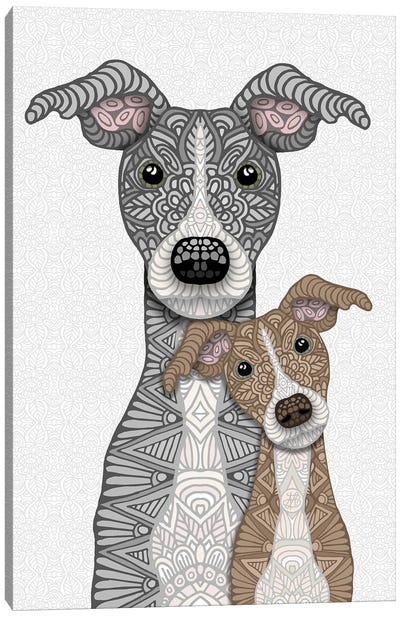 Blue And Fawn Canvas Art Print - Greyhound Art