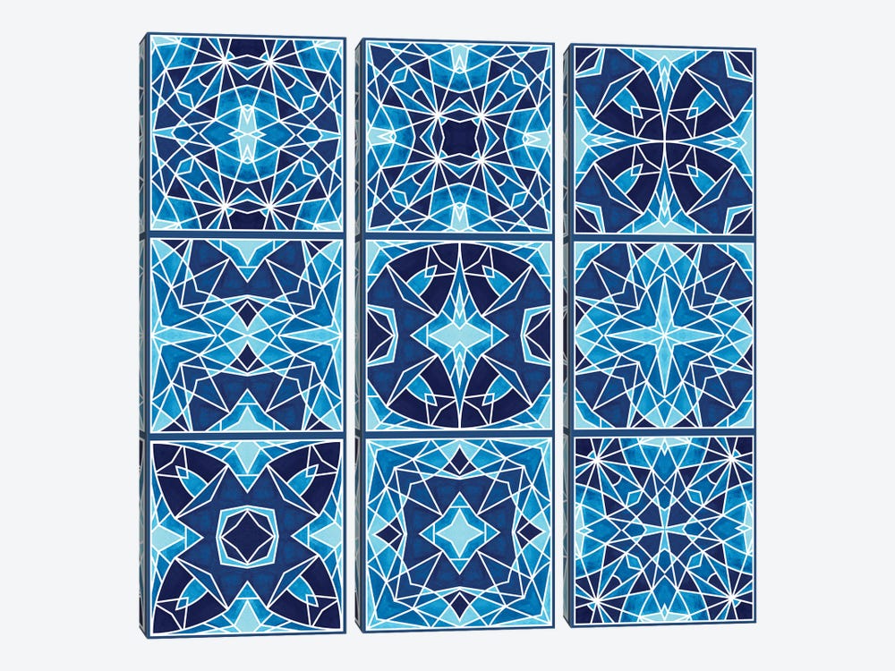 Blue Tiles (Square) by Angelika Parker 3-piece Canvas Art Print
