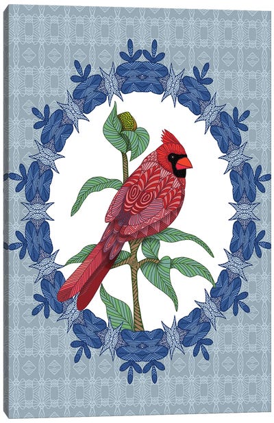Cardinal Christmas Light Blue Canvas Art Print - Angelika Parker