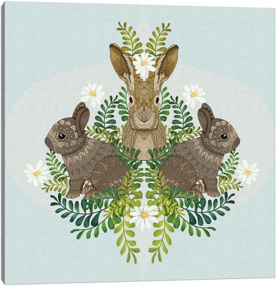 Cute Bunny Damask Canvas Art Print - Easter Art