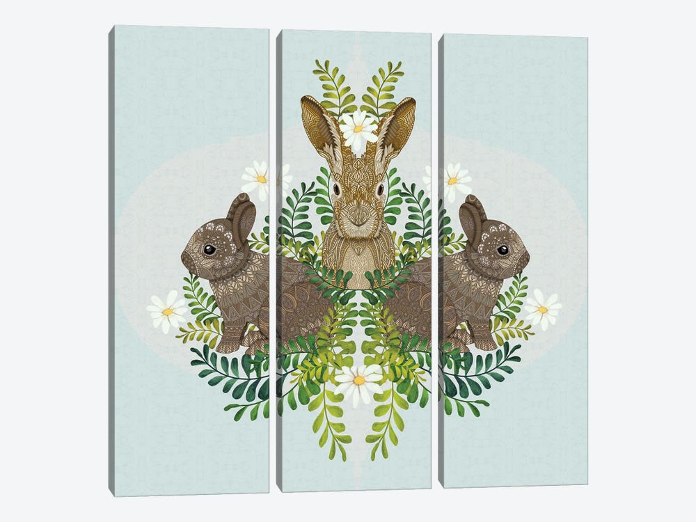 Cute Bunny Damask by Angelika Parker 3-piece Canvas Print