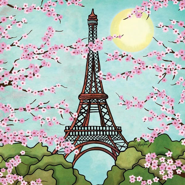 Cherry Blossoms: The Eiffel Tower (Square) by Angelika Parker