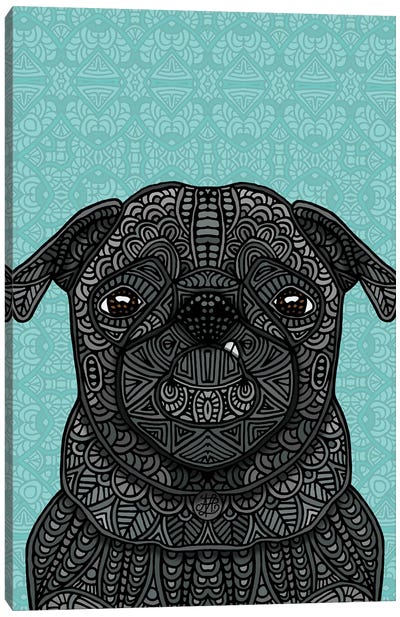Little Black Pug Canvas Art Print - Turquoise Art