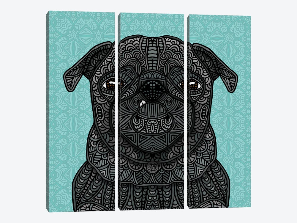 Little Black Pug (Square) by Angelika Parker 3-piece Canvas Wall Art