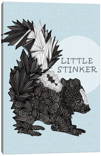 Little Stinker Blue Canvas Art Print - Skunk Art