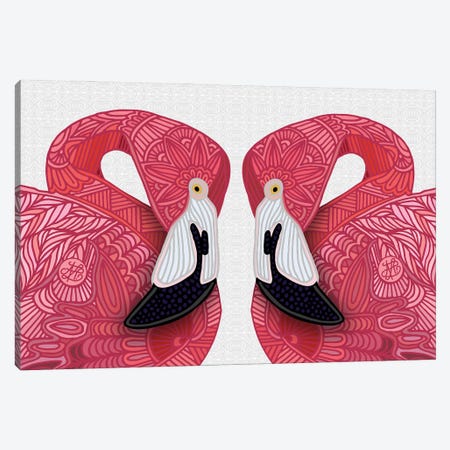 Pink Flamingos White Canvas Print #ANG374} by Angelika Parker Canvas Print