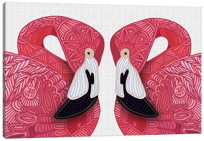 Pink Flamingos White Canvas Art Print - Angelika Parker