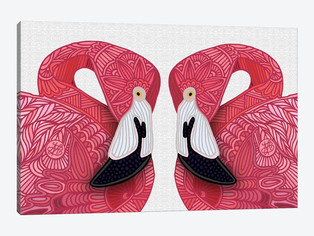 Pink Flamingos White by Angelika Parker 1-piece Canvas Art