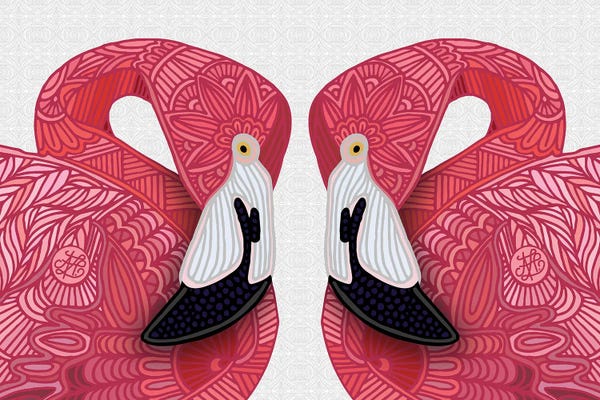 Flamingos: Pink Flamingos White by Angelika Parker