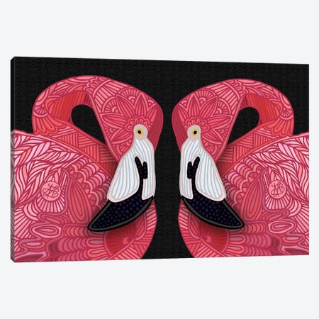 Pink Flamingos Black Canvas Print #ANG376} by Angelika Parker Canvas Art Print