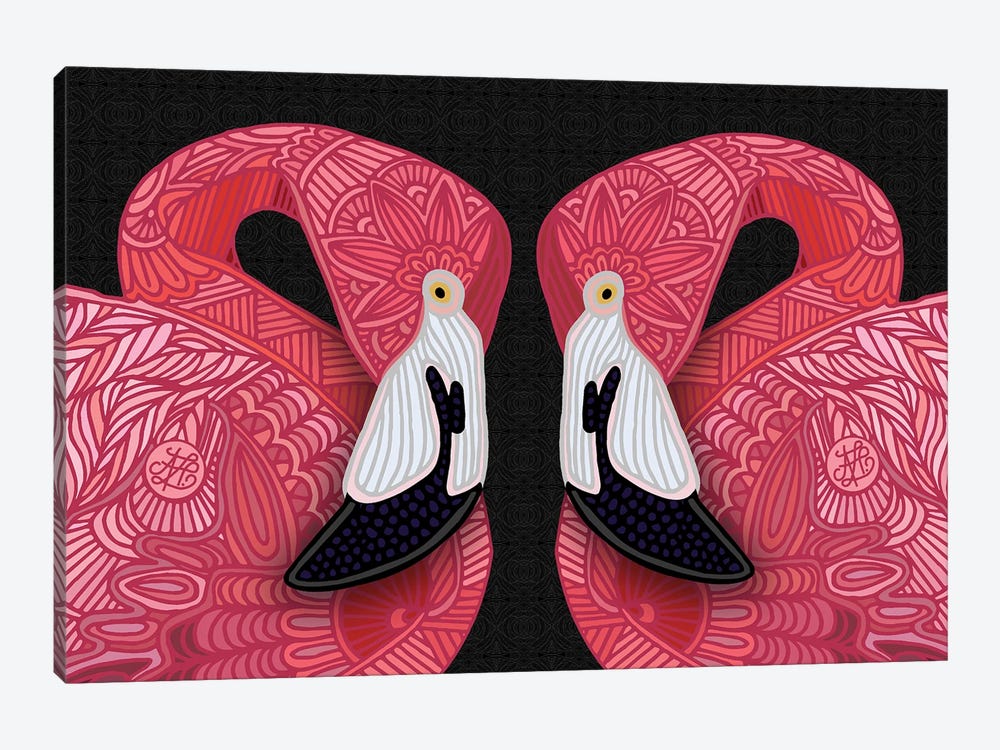 Pink Flamingos Black by Angelika Parker 1-piece Canvas Art
