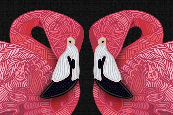 Flamingos: Pink Flamingos Black by Angelika Parker