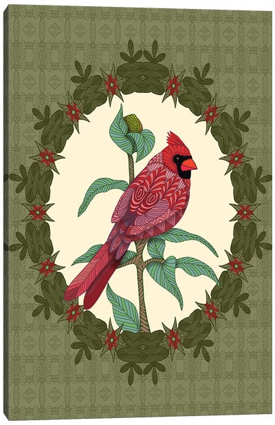 Virginia Cardinal Green Canvas Art Print - Angelika Parker