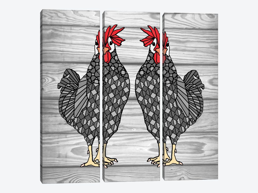 Gray Chicken by Angelika Parker 3-piece Canvas Art Print