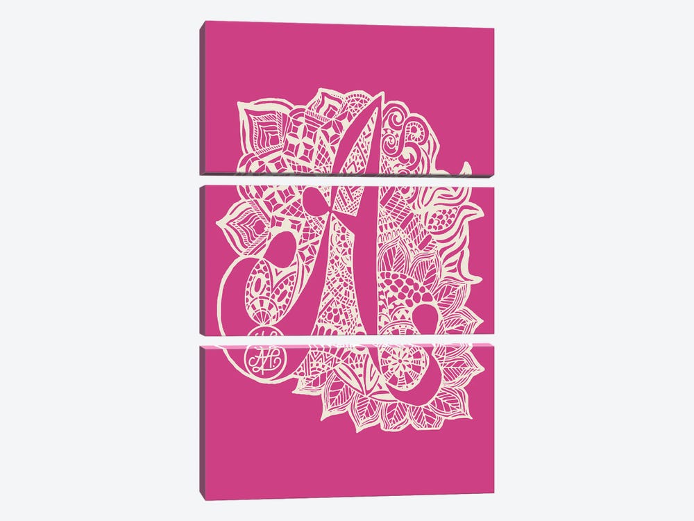 Zentangle A In Pink by Angelika Parker 3-piece Canvas Print