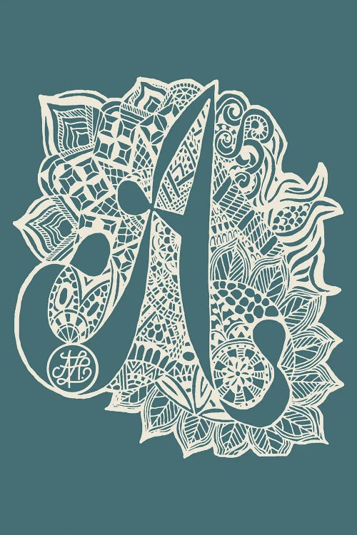 Zentangle A In Teal by Angelika Parker wall art