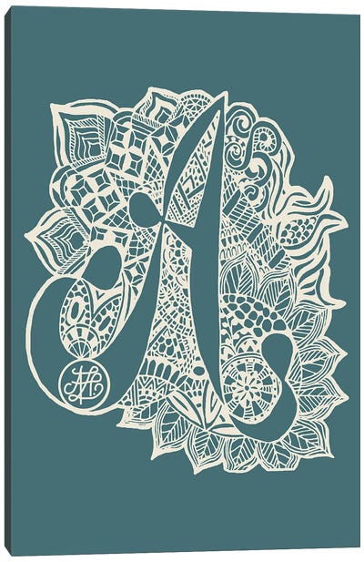 Zentangle A In Teal Canvas Art Print - Angelika Parker
