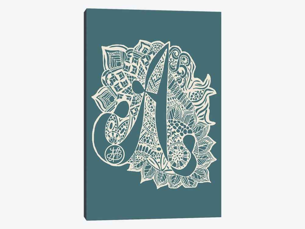 Zentangle A In Teal by Angelika Parker 1-piece Canvas Wall Art