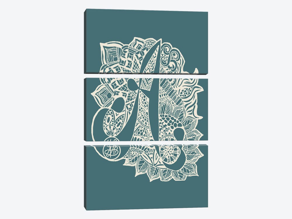 Zentangle A In Teal by Angelika Parker 3-piece Canvas Wall Art