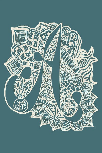 The Letter A: Zentangle A In Teal by Angelika Parker