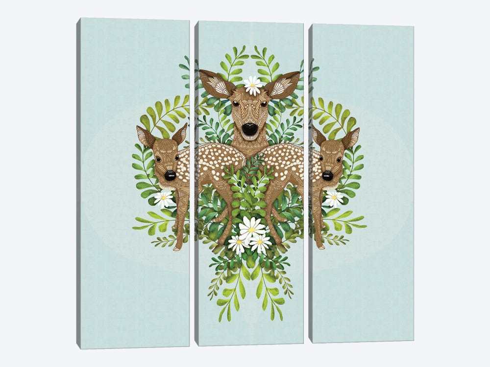 Cute Fawn Damask by Angelika Parker 3-piece Canvas Artwork