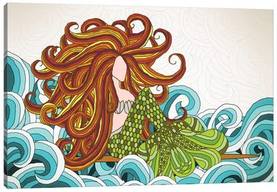 Mermaid Waves Canvas Art Print - Mythical Creature Art