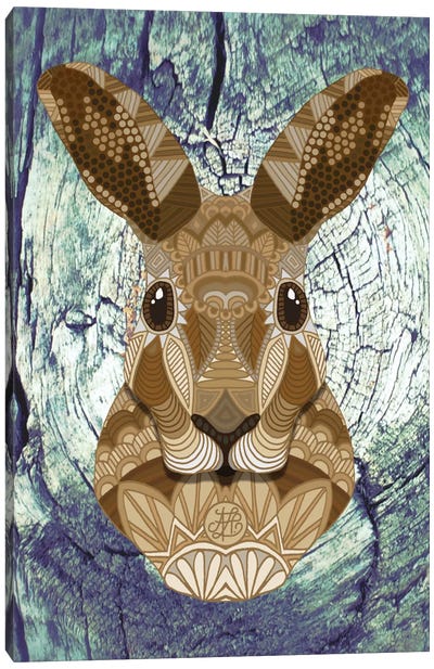 Ornate Hare Canvas Art Print - Green Art