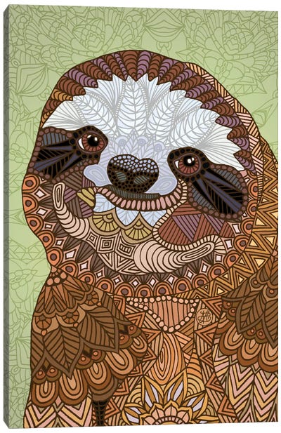 Smiling Sloth Canvas Art Print - Sloth Art