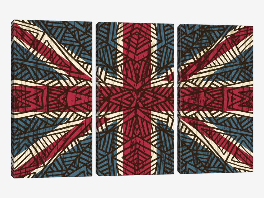 Union Jack - Vintage Tribal by Angelika Parker 3-piece Canvas Wall Art