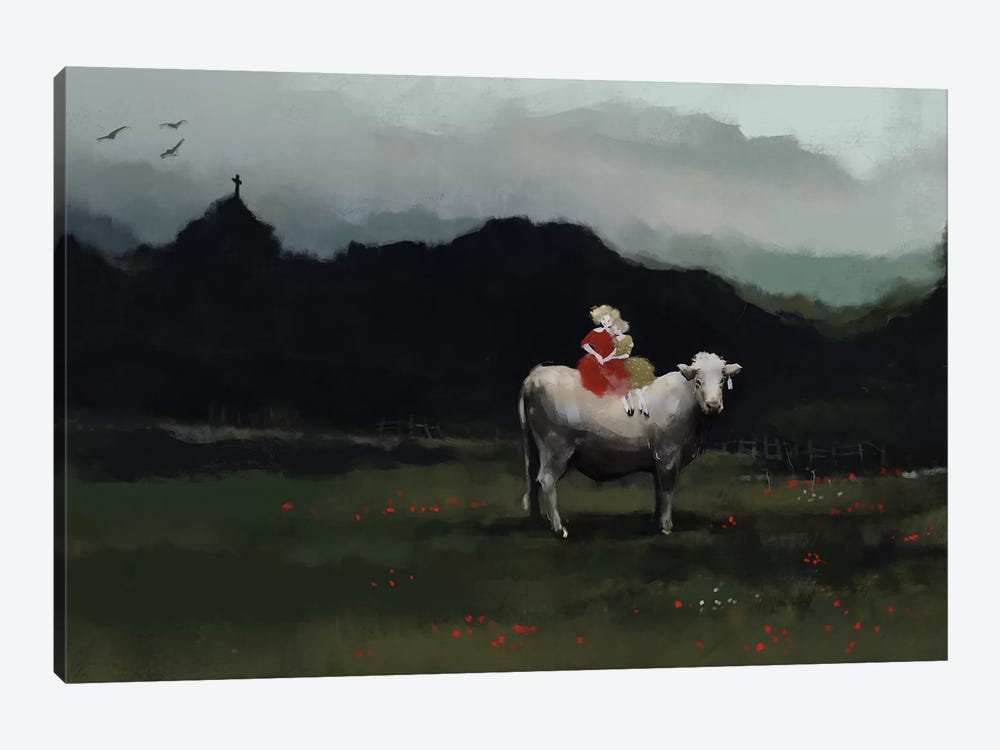 Girls On The Cow by Anikó Salamon 1-piece Canvas Art