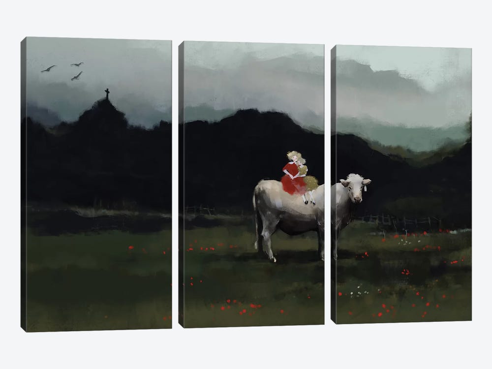 Girls On The Cow by Anikó Salamon 3-piece Canvas Wall Art
