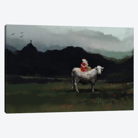 Girls On The Cow Canvas Print #ANI52} by Anikó Salamon Canvas Art