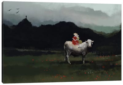 Girls On The Cow Canvas Art Print