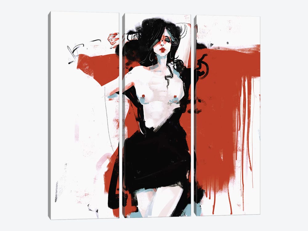 Woman In Red by Anikó Salamon 3-piece Canvas Artwork