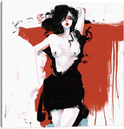 Woman In Red Canvas Art Print - Anikó Salamon