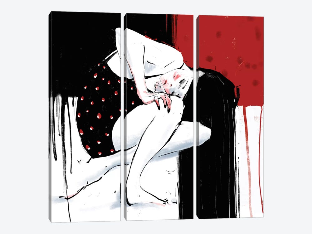Woman In Red II by Anikó Salamon 3-piece Art Print