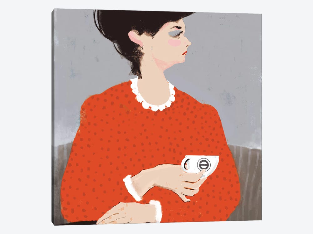 Ladywithacupofcoffe by Anikó Salamon 1-piece Canvas Print