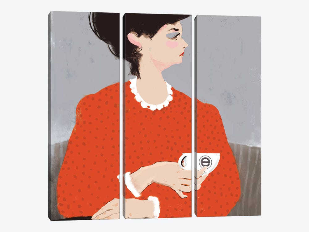 Ladywithacupofcoffe by Anikó Salamon 3-piece Art Print