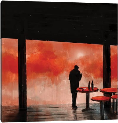Man In Red Fog Canvas Art Print - Anikó Salamon
