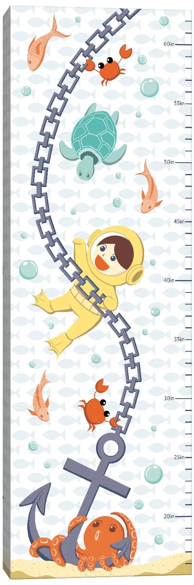 Creatures Of The Sea Growth Chart Canvas Art Print - Animal Friends Growth Charts