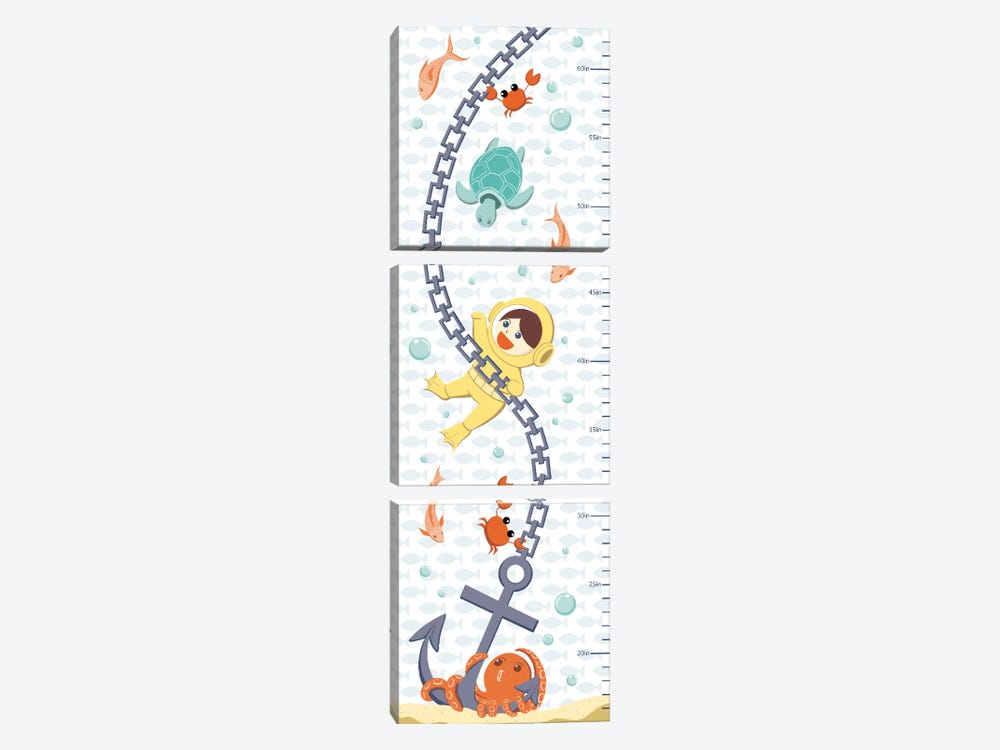 Creatures Of The Sea Growth Chart by 5by5collective 3-piece Canvas Wall Art