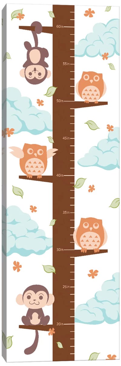 Hanging On The Treetop Growth Chart Canvas Art Print - Animal Friends Growth Charts