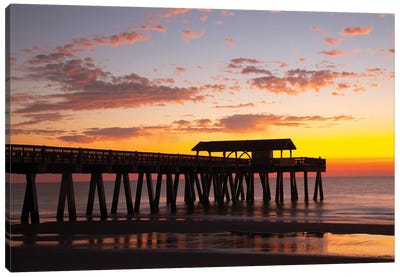 USA, Georgia, Silhouette Of A Pier In The Sunrise, Near Savannah Canvas Art Print