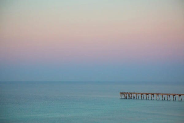 USA, Florida, Pensacola Beach. Pier At Pensacola Beach In The Early Morning.