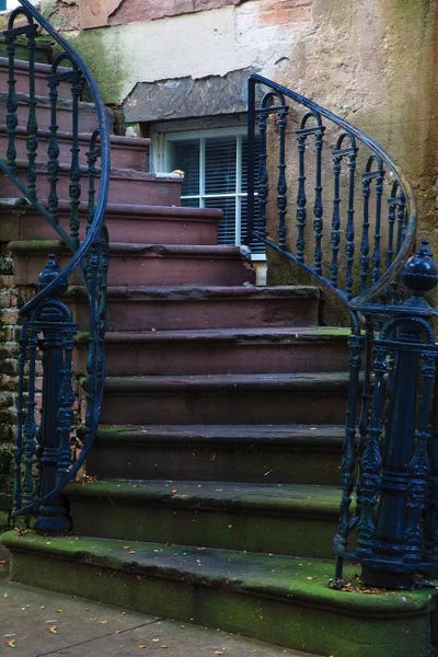 Georgia: USA, Georgia, Savannah. Wrought iron railing at home in the Historic District. by Joanne Wells