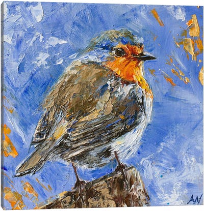 Robin On Blue Canvas Art Print - Anne-Marie Verdel