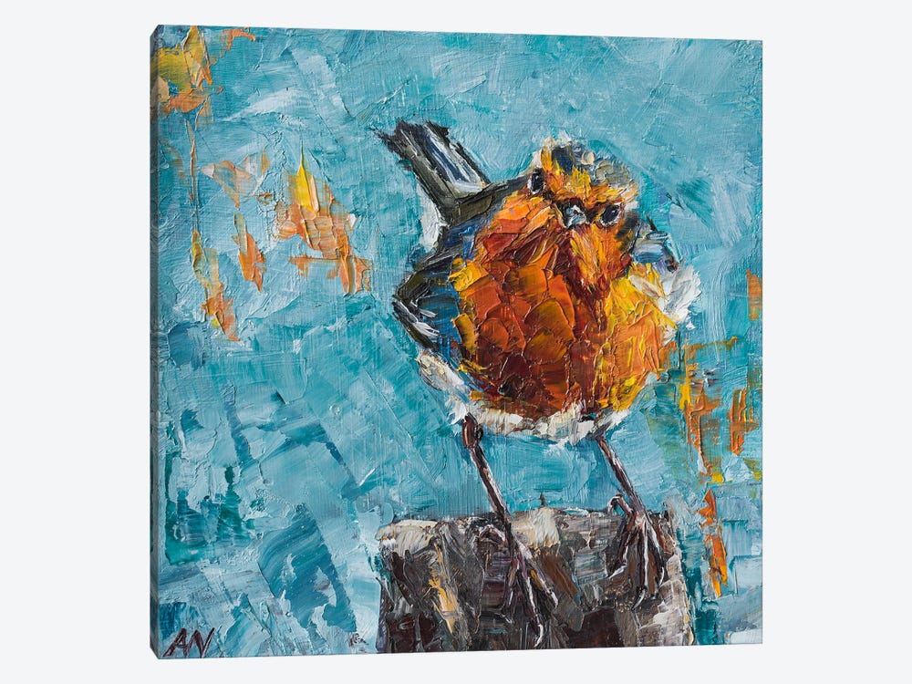 Robin On Turquoise by Anne-Marie Verdel 1-piece Canvas Artwork